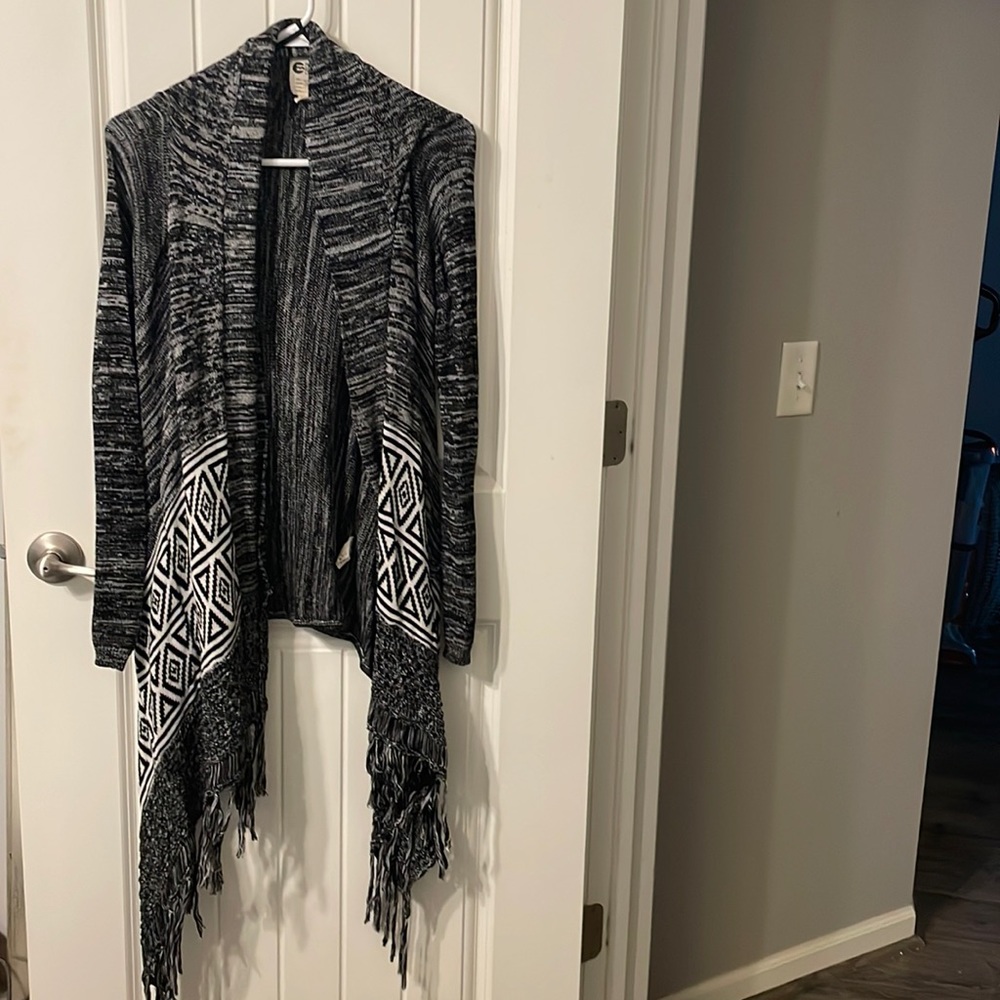 Billabong Black & White Fringe Cardigan